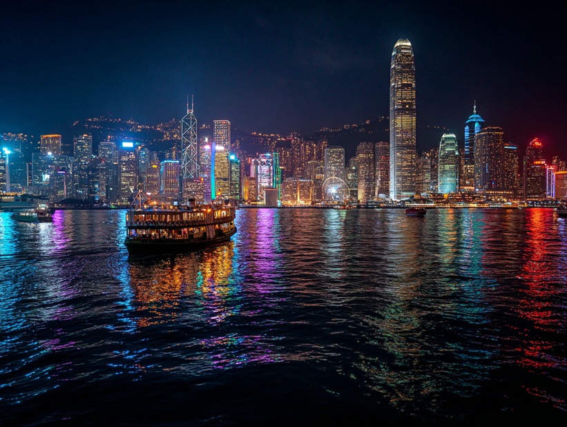 Hong Kong night view from the harbor