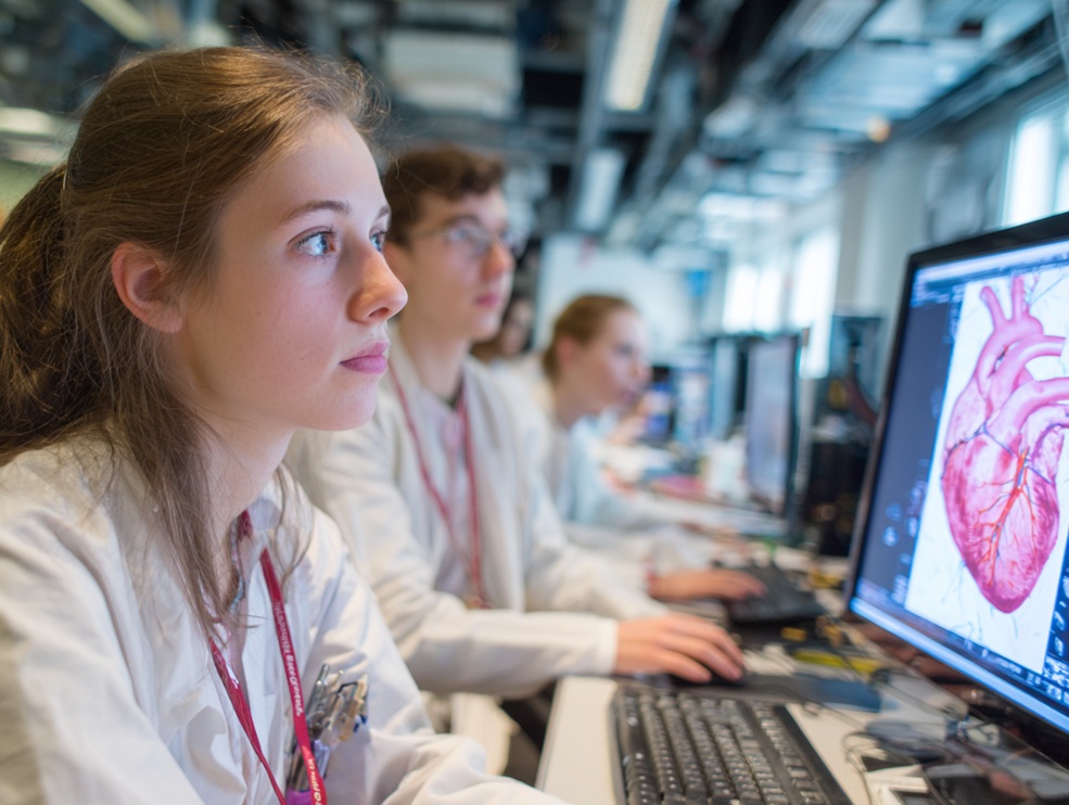 Students working on medical imaging in a UC Irvine lab